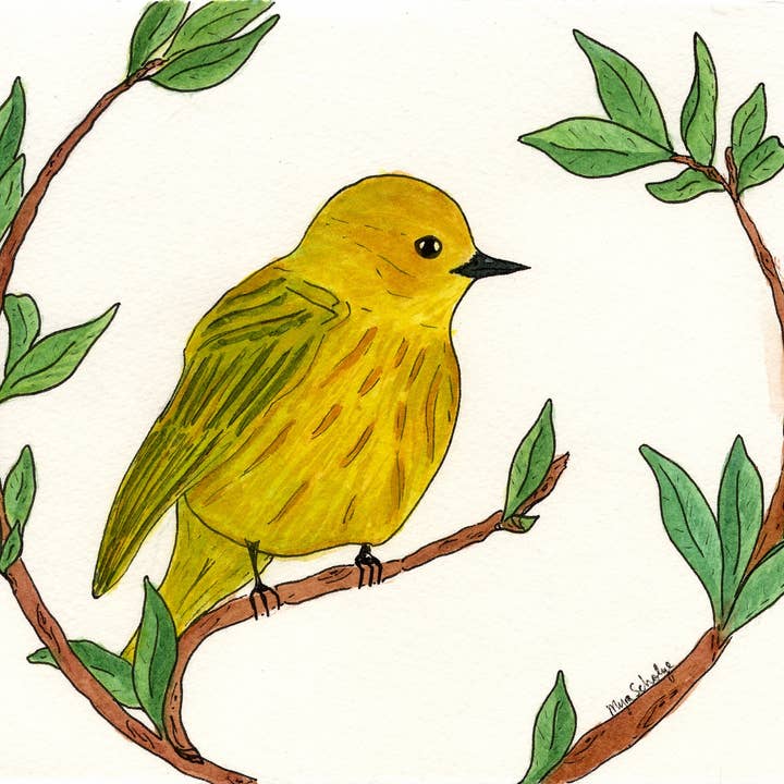 Yellow Warbler w/ Willow Sprigs for wholesale by Nerka Designs