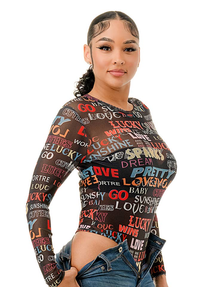 (ST4437) Love Letters Bodysuit (2 colors) for wholesale by SALT