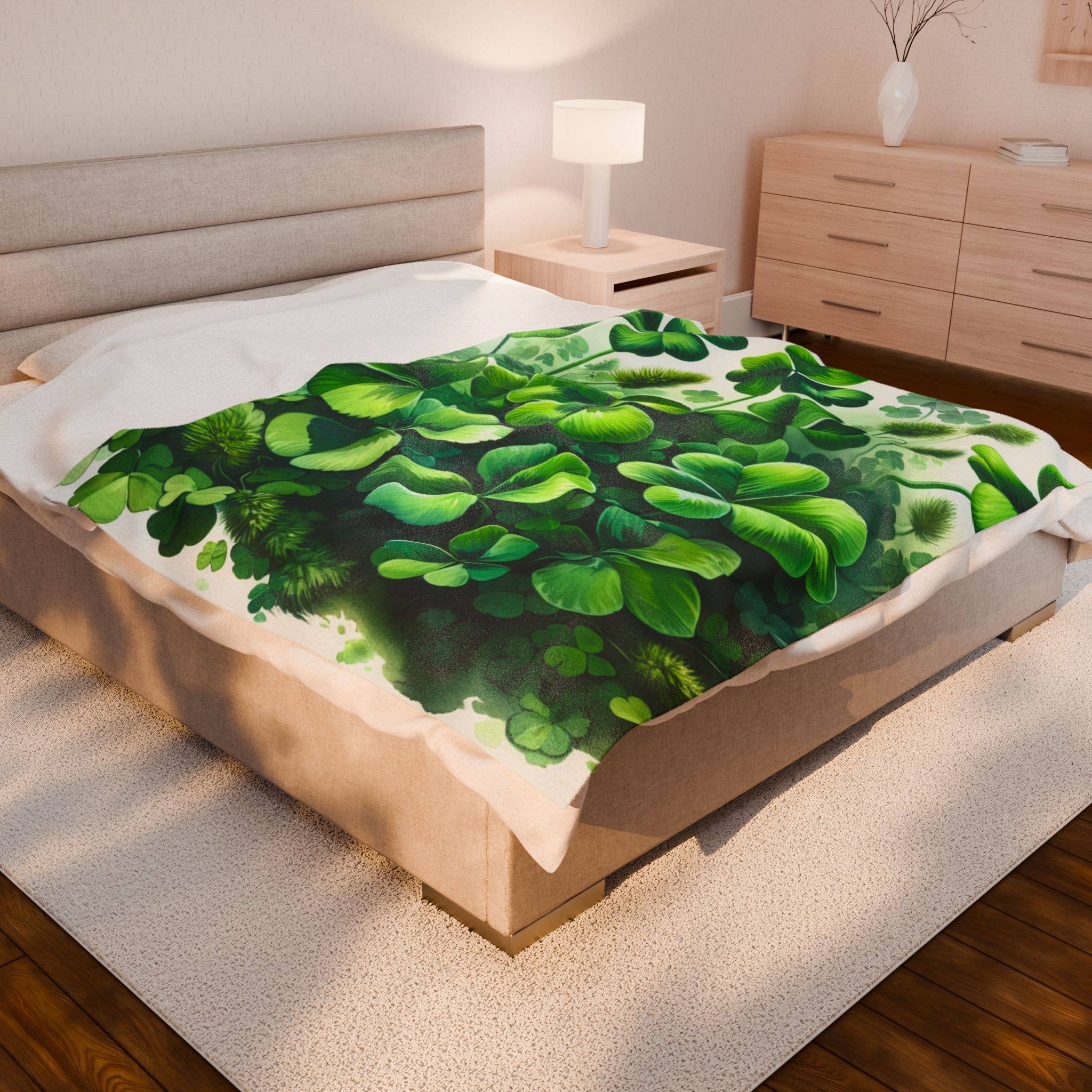 Ohhh So Swag - Wholesale Throw Blanket - Lucky Four Leaf Clover Shamrock Green and White Blanket | US4