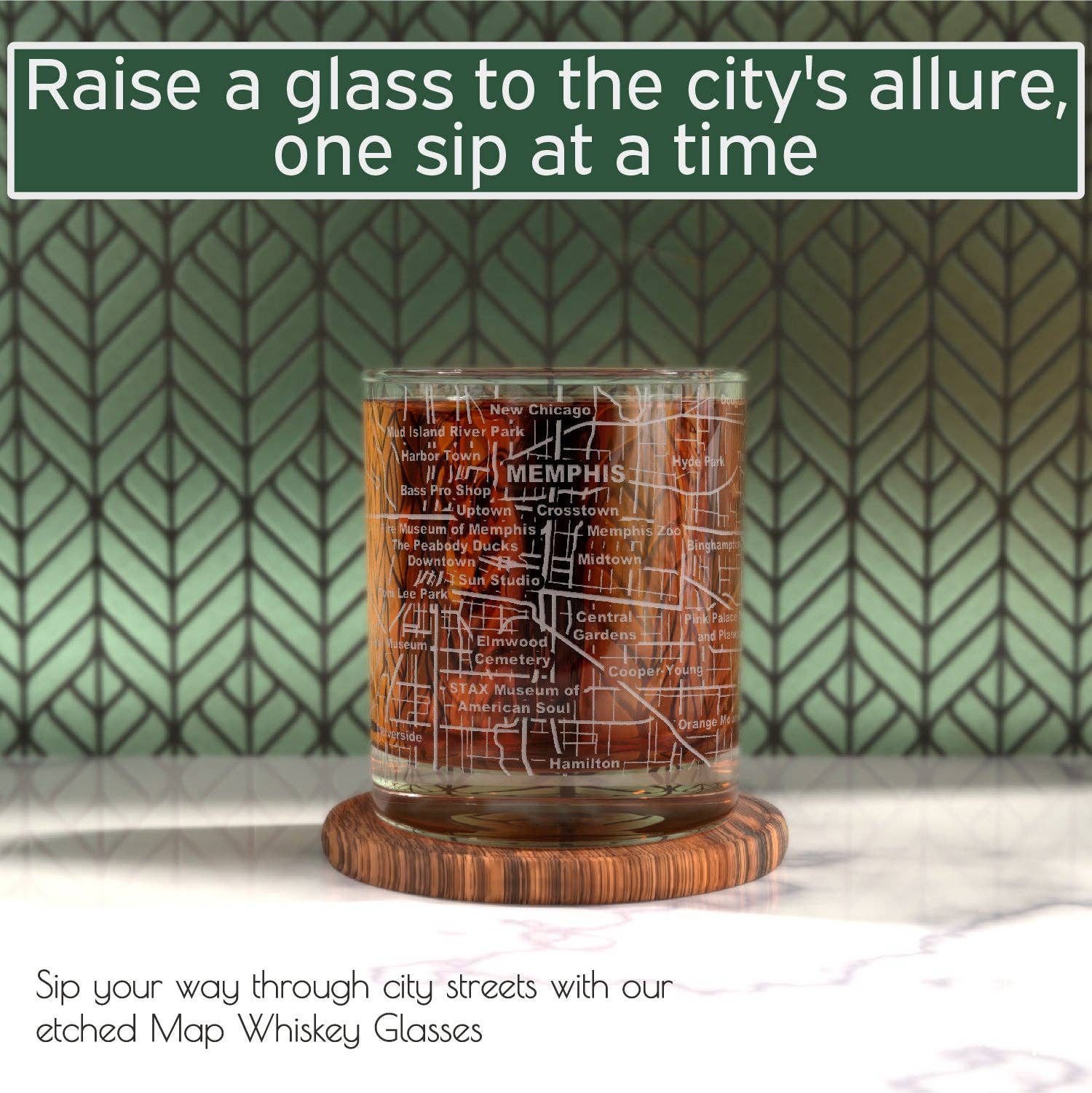 Greenline Goods - Wholesale Cocktail/Liquor Glass - Memphis Etched Street Grid Whiskey Glasses5