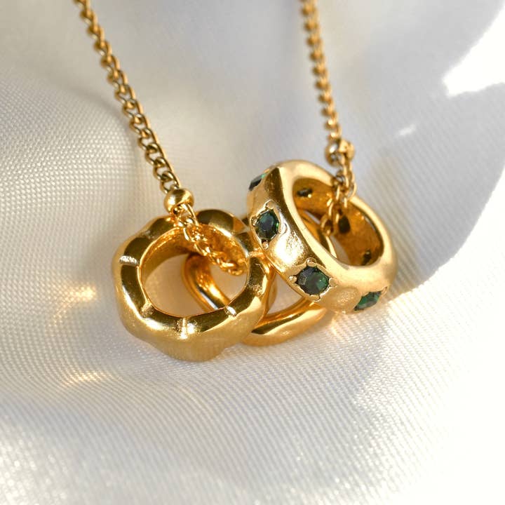Blueyejewelry - Wholesale Pendant/Charm Necklace - Mixed Rings Necklace - Gold Ring Holder Diamond Necklace