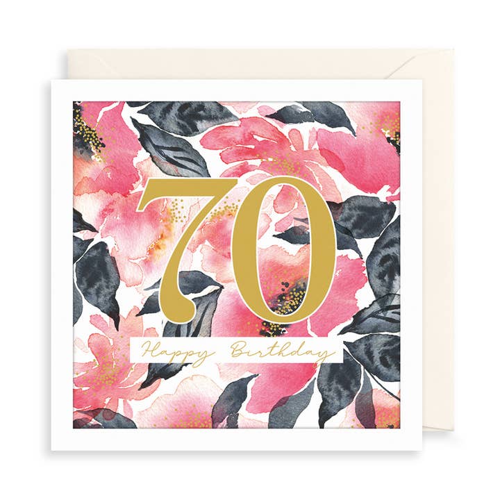 70th Birthday Card Watercolour Floral for wholesale by The Art File