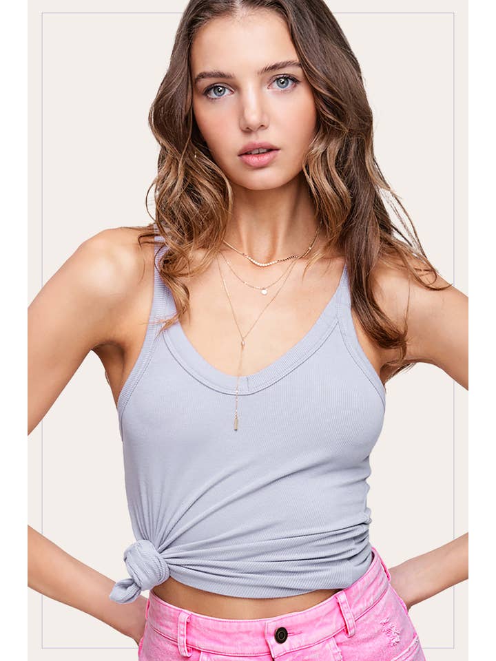 La Miel – Tops – Mulher por atacado – HBT7641-Blusa básica sem mangas com costas cruzadas elástica e elástica4