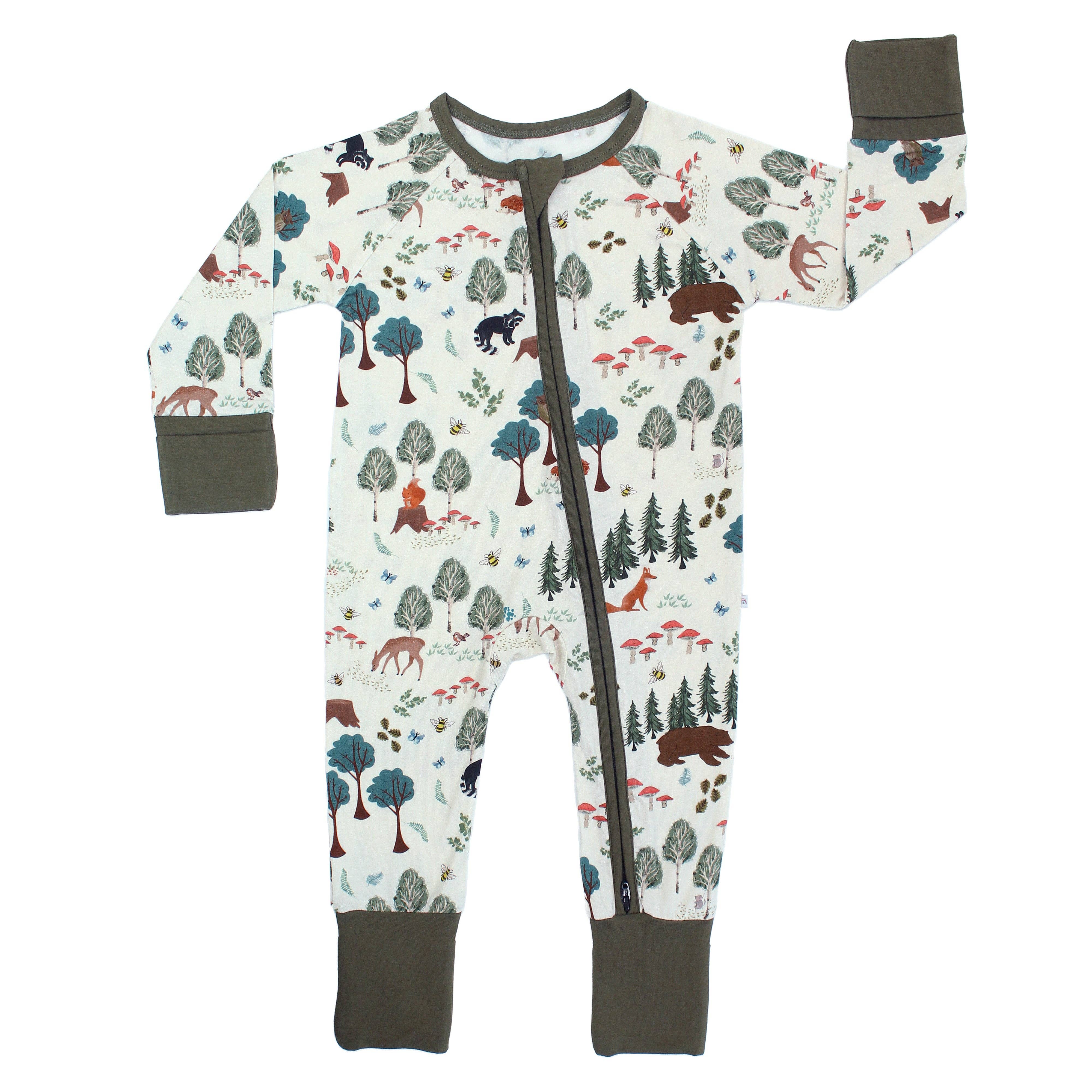 Green Multi In the Woods Bamboo Convertible Baby Pajamas for wholesale on Faire