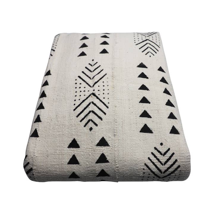 Mud Cloth Textile | Oversize Throw Blanket White for wholesale by Luangisa African Gallery