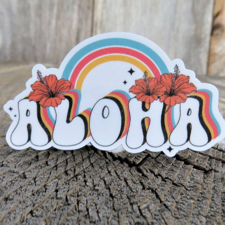 Kirk's Krafts - Wholesale Sticker - Aloha Rainbow Sticker Hawaii Retro Colored Decal Waterproof Travel Souvenir Car Water Bottle Laptop