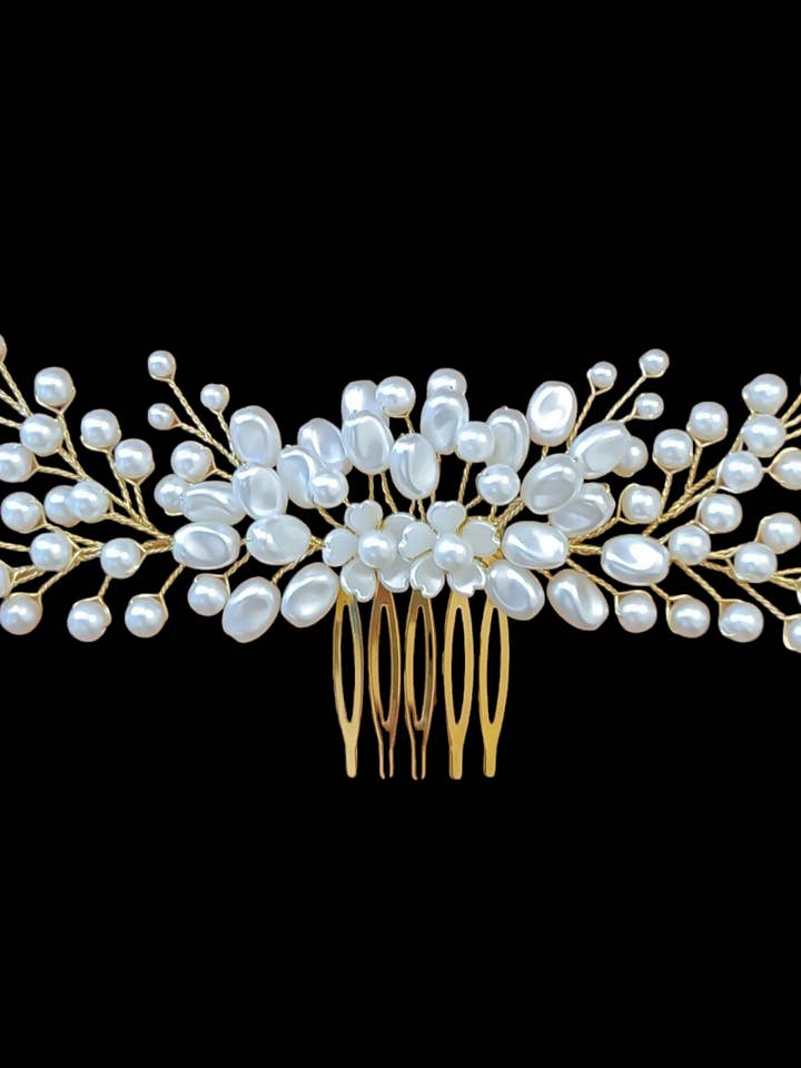 White Champagne Bridal Hair Comb for wholesale by N.Joya byCori