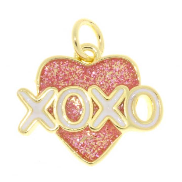Pingente de Coração XOXO Rosa com Esmalte Dourado para Fabricação de Joias por atacado de Jewel Pledge