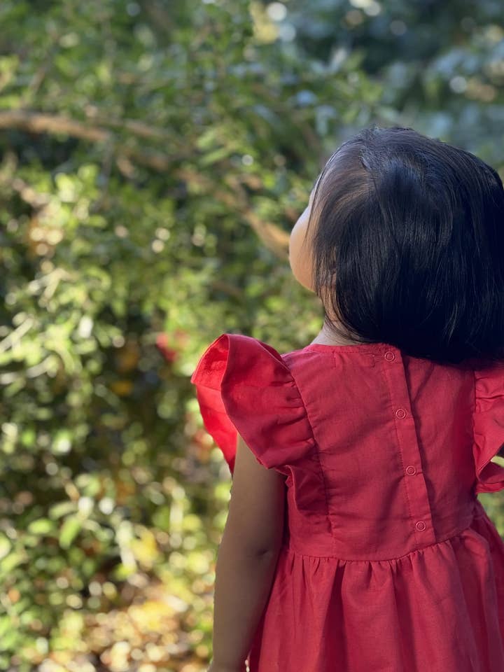 Coral Red The Holly Dress-Coral Red- Organic Linen sleeveless dress for wholesale on Faire4