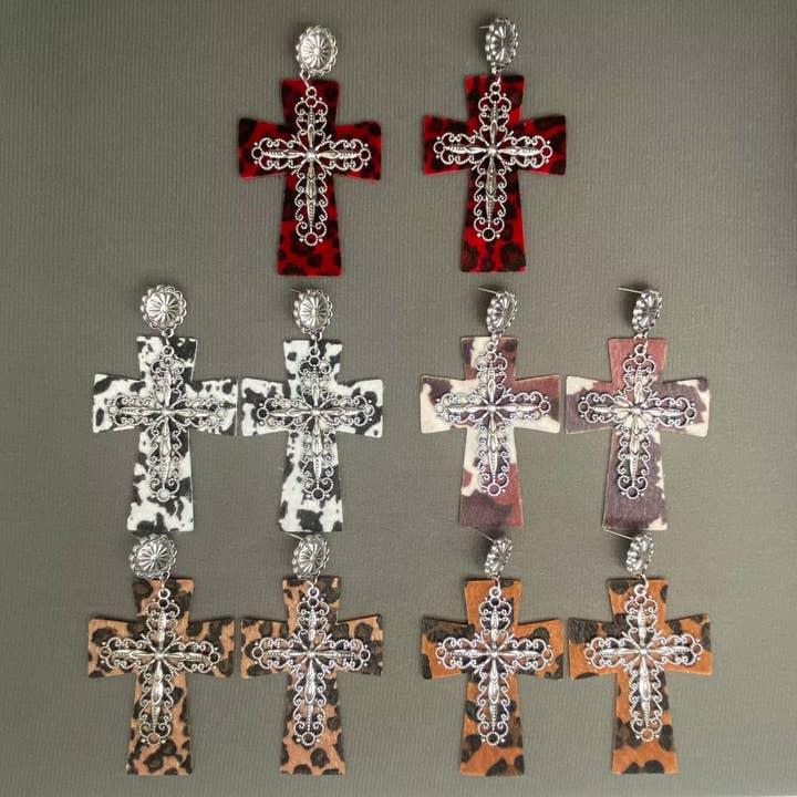 Brincos Pendentes Cruzados em Pele Sintética de Estilo Ocidental - WJ por atacado de Mio Queena