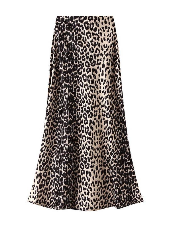 Sateen Maxi Skirt with Elastic Waistband and invisible zipper ( Leo Dark) for wholesale by Ellyndale