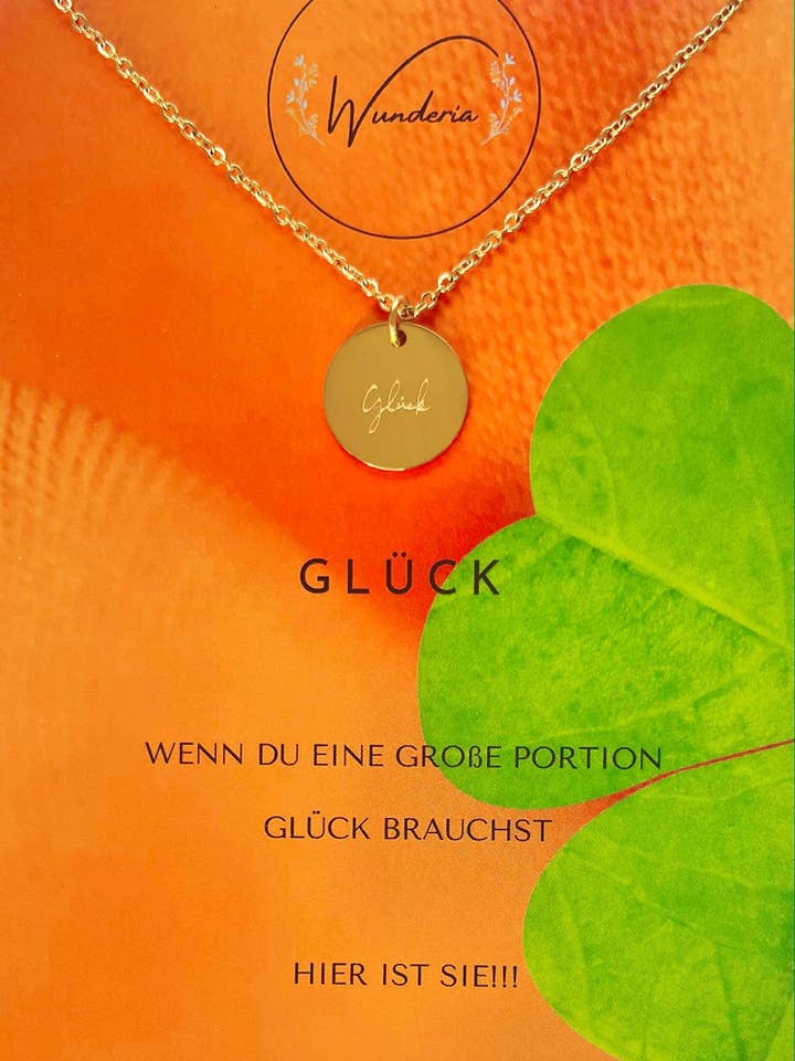 Collier porte-bonheur porte-bonheur gravure pièce acier inoxydable or pour la vente par Wunderia