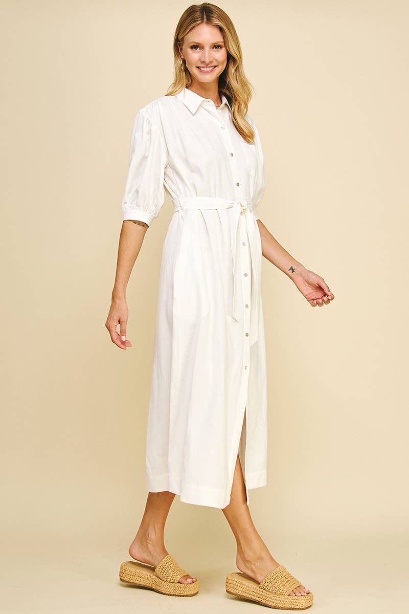 PINCH – Großhandel Kleid – Damen – EINFARBIGES MIDIKLEID AUS LEINEN - 5723D16