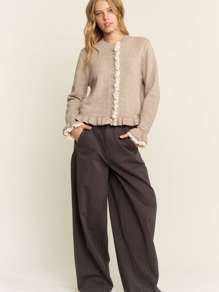 CANDESCENT - Wholesale Cardigan - Women's - Lace Trim Ruffle Hem Cardigan4