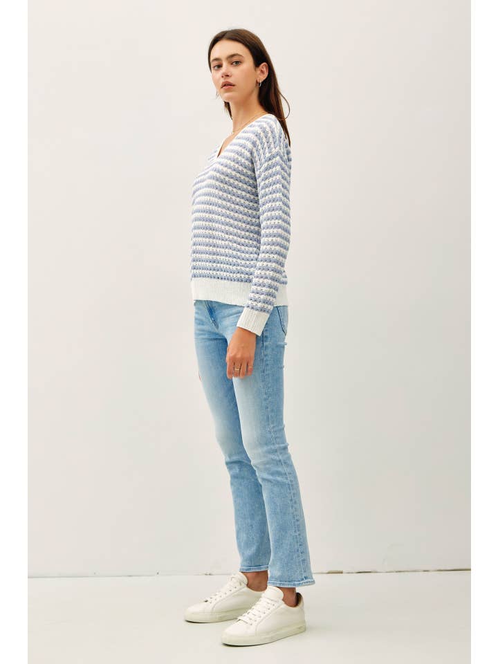 Be Cool - Wholesale Knit Sweater - Women's - LONG SLEEVE STRIPED CROCHET SWEATER