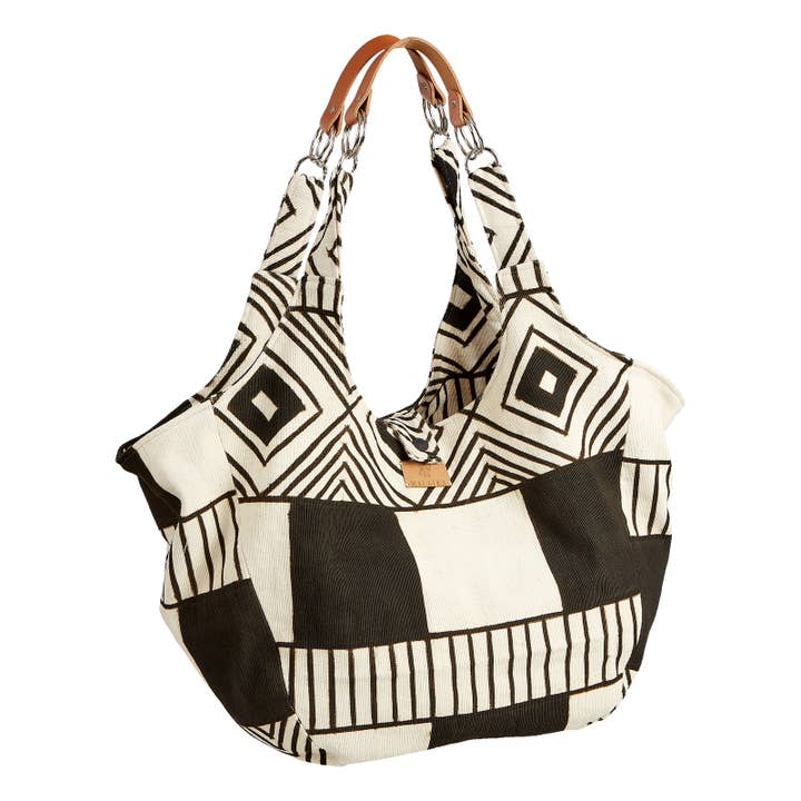 Bogolan mudtyg shopper väska svart/vit för wholesale av MALAIKA