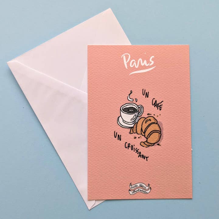 Croissant coffee card for wholesale by EMILIE ETTORI ILLUSTRATION