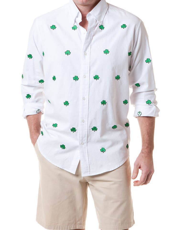 Bianco Camicia Straight Wharf Oxford bianca con trifoglio in vendita all'ingrosso su Faire2