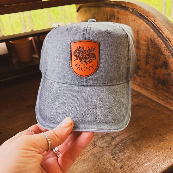 Left Grain - Wholesale Baseball Cap - Women's - Vintage Peony Leather Patch Hat – Denim