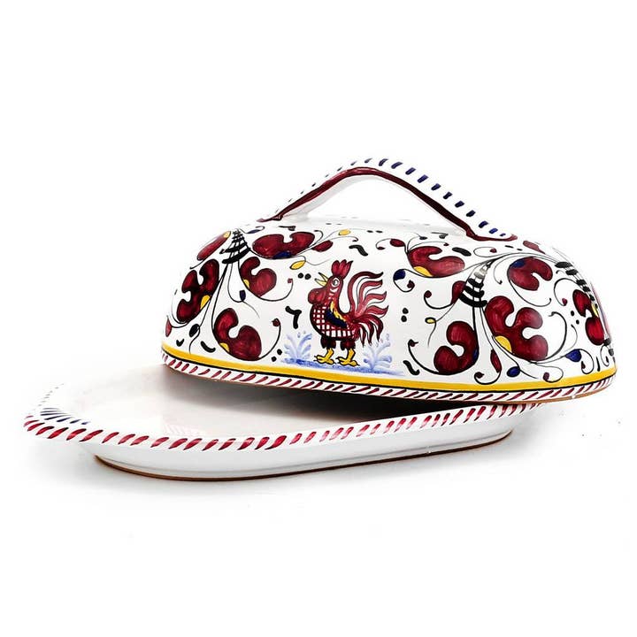 Artistica - Deruta of Italy - Wholesale Butter Dish - ORVIETO RED ROOSTER: Butter Dish with Cover