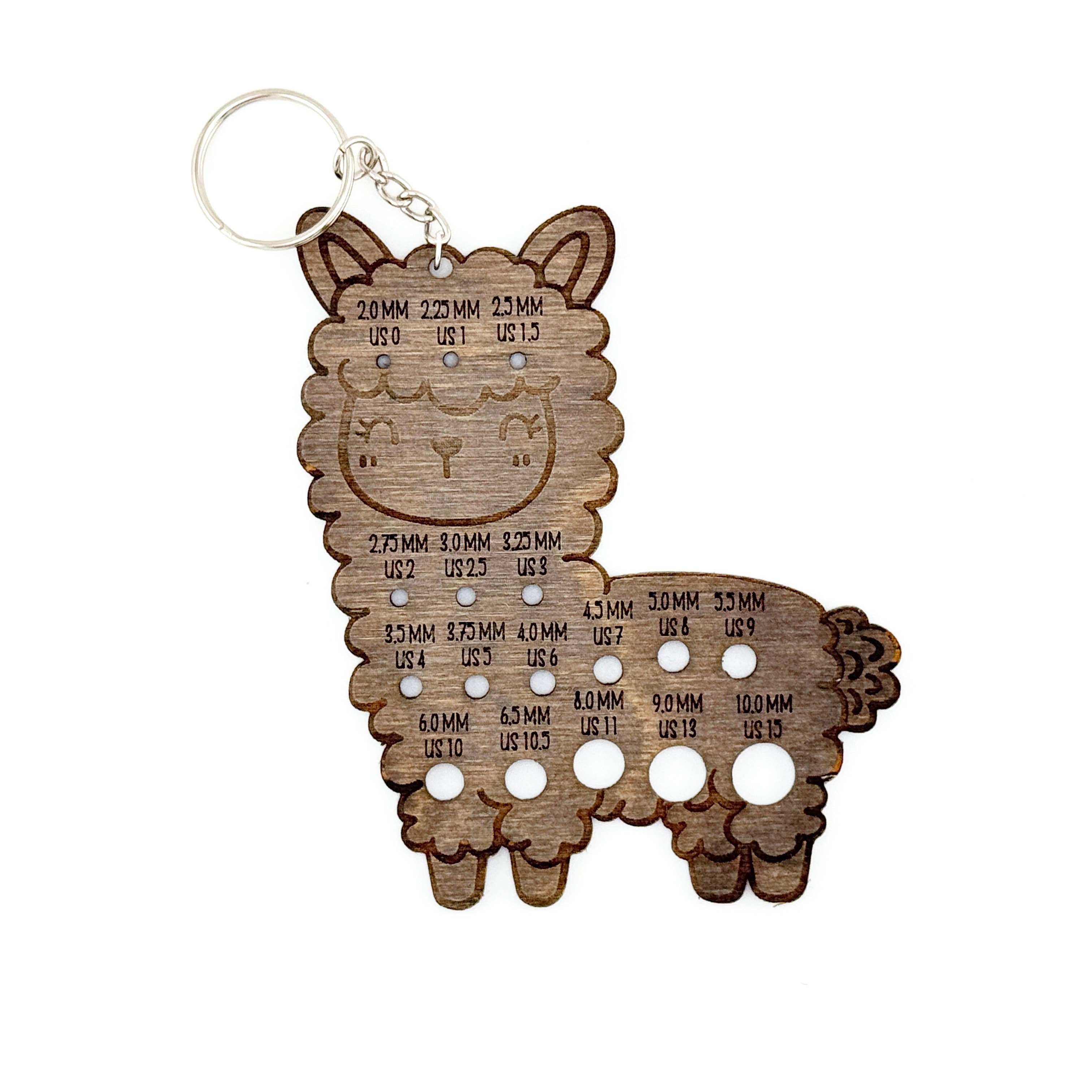 Art by Erica H & Rebel Stitchers - Wholesale Knitting/Crochet Supplies - Alpaca Knitting Needle Gauge Wooden Keychain 3.7 x 4.4" 0