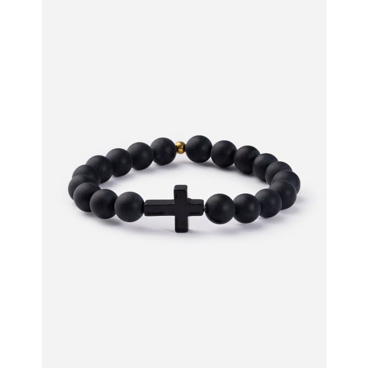 Elevated Faith - Wholesale Beaded Bracelet - Classic Black Cross