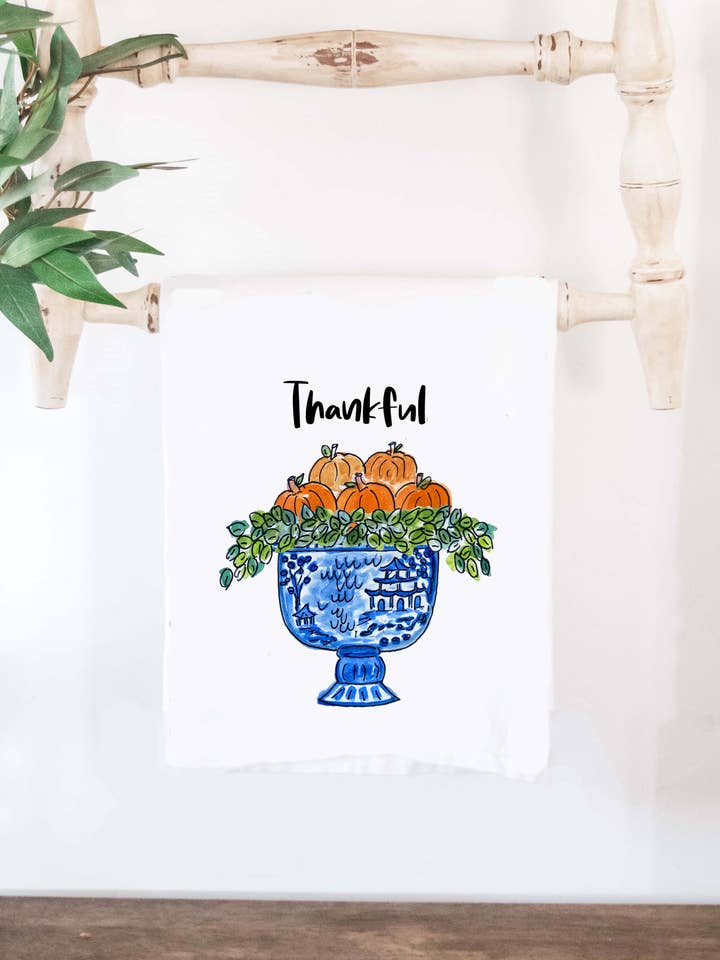 Fall Thankful Topiary Tea Towel for wholesale by Happy By Rachel, LLC