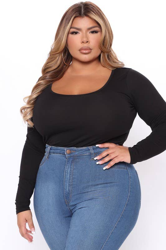 5besties inc - Wholesale Bodysuit - Women's - Scoop Neck Cotton Blended Bodysuits - Plus Size10