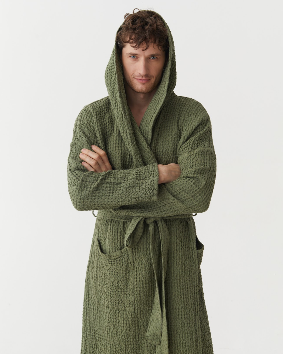 MagicLinen (We handle U.S. import procedures for you) – wholesale Morgonrock - Herr – Herrrock i våffelvävt linne i flera färger2