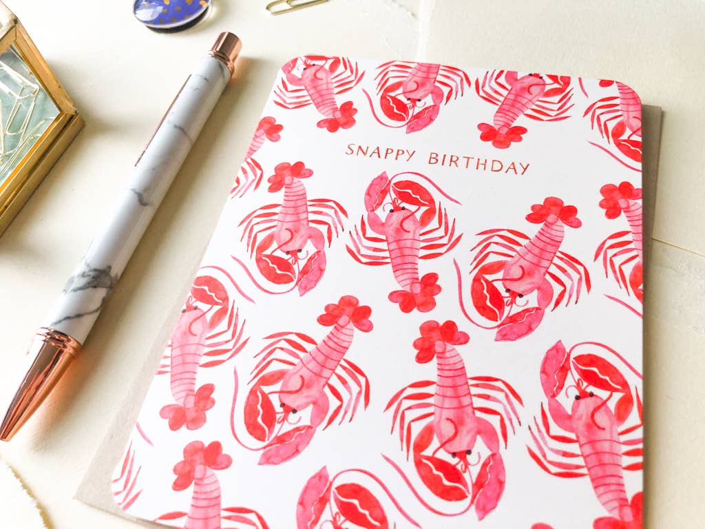 Paper Loop | Hand-Painted Greeting Cards - Wholesale Birthday Card - Snappy Lobsters Birthday Greeting Card, Funny Foodie Card1