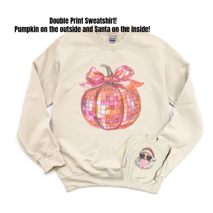 Boho Bailey - Venta al por mayor Sudadera estampada - Mujer - Sudadera navideña con estampado doble de Papá Noel y calabaza1