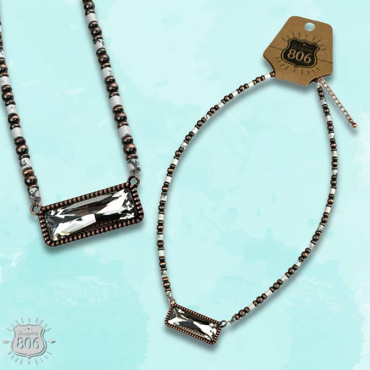 Rectangle crystal necklace for wholesale by Pink Panache Brands
