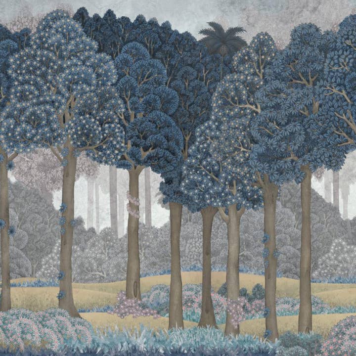 Wandbild mit Bäumen in der Natur, Blaue Waldtapete, große Landschaft, Wandverkleidung in Sondergröße, nicht gewebt, nicht geklebt, abnehmbar, waschbar, Kunst für den Großhandel von Walloro Luxury Embossed Wallpaper