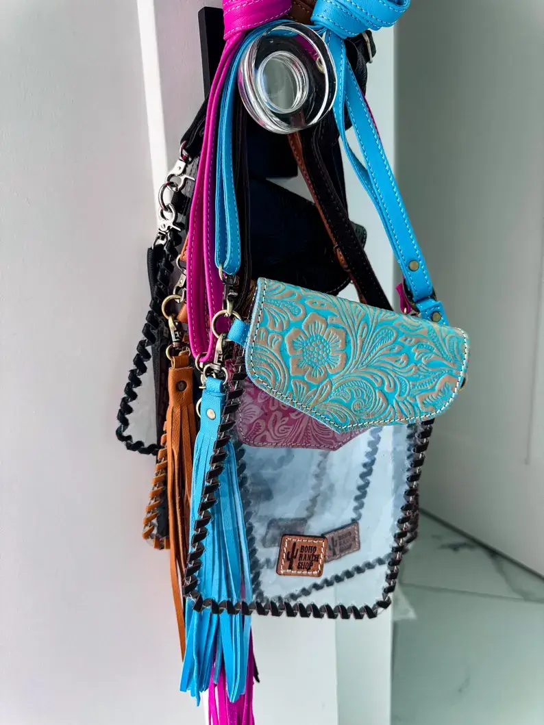 Boho Ranch Shop - Wholesale Crossbody Bag - Women's - Phone Clear Crossbody Western Tooled Leather Mobile Purse4