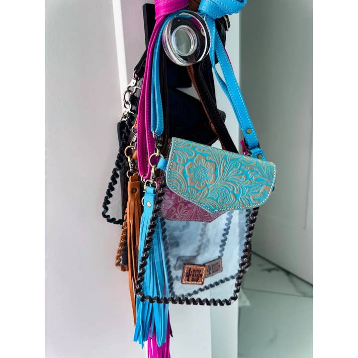 Boho Ranch Shop - Wholesale Crossbody Bag - Women's - Phone Clear Crossbody Western Tooled Leather Mobile Purse4
