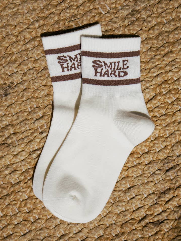 BROWN SMILE HARD CREW SOCKS for wholesale by Beaten Path Co
