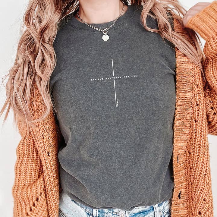 MINIMALIST CROSS UNISEX TEE - THE WAY THE TRUTH THE LIFE for wholesale by Dwell Apparel