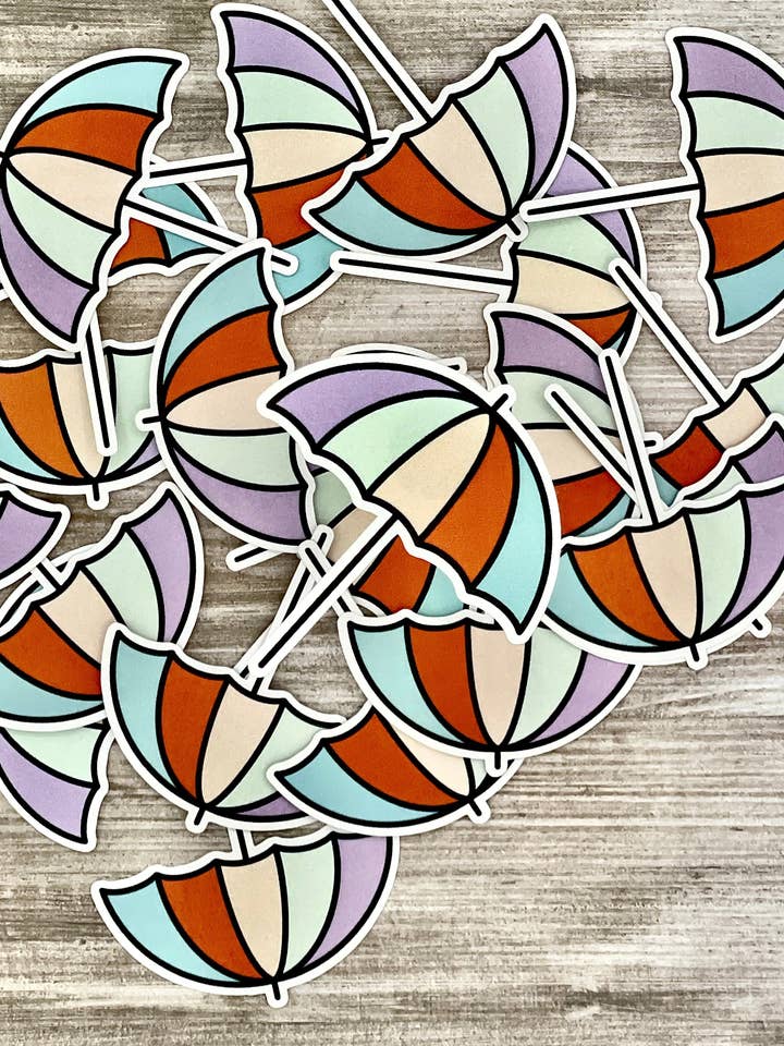 Strandparaply klistermærke for engroshandel hos The Sticky Supplies