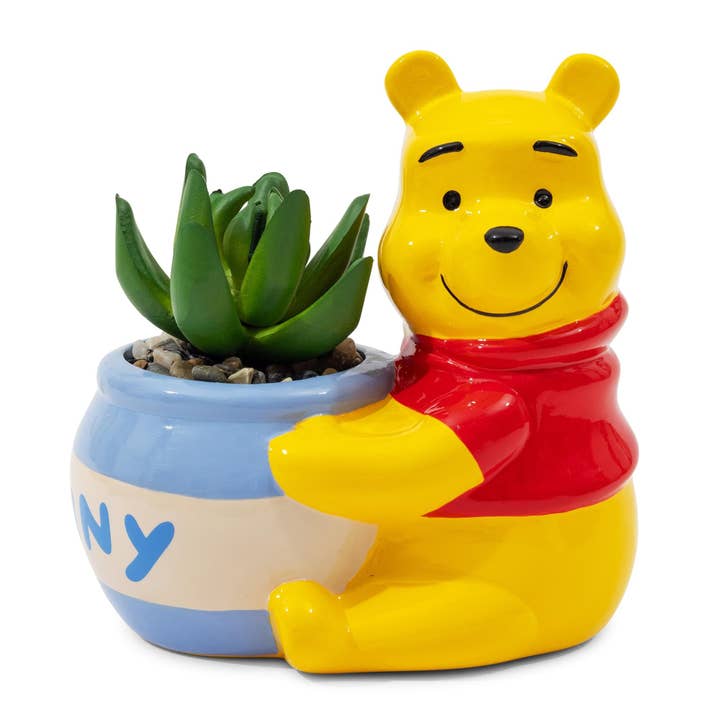 Disney Winnie the Pooh Hunny Pot Ceramic Mini Planter With Artificial Succulent for wholesale by Toynk