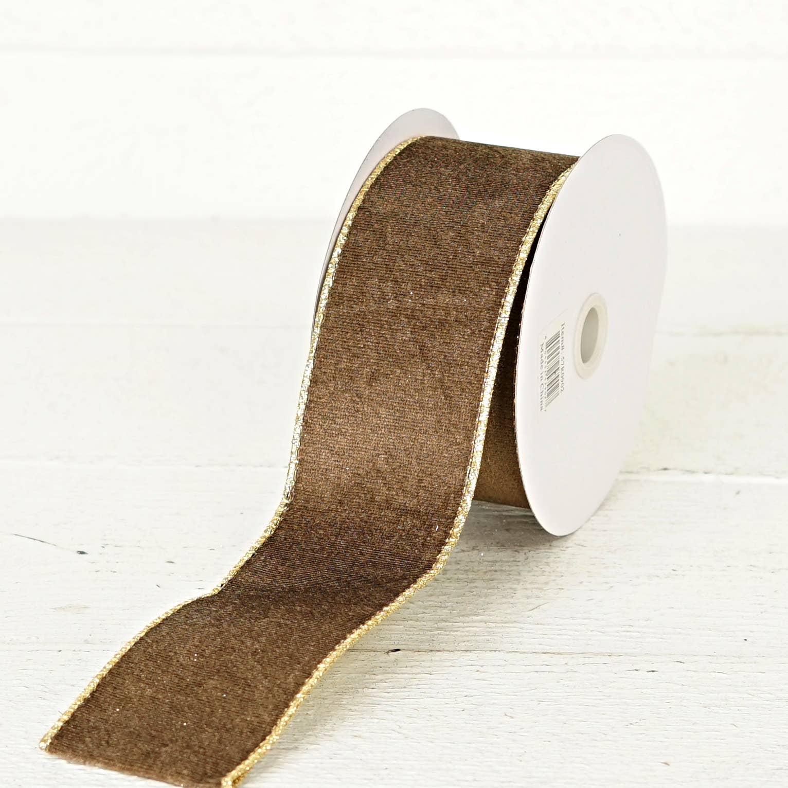 Holiday Depot Inc. - Wholesale Ribbon - Gift Wrapping - 57R0902 - 2.5inWx10Yard Wired Ribbon-Cappuccino Velvet/Gold1