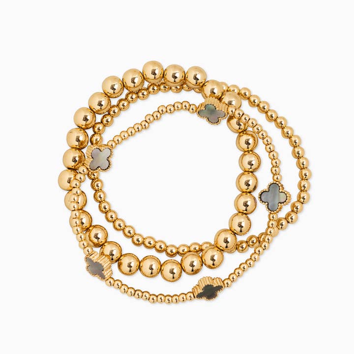 Sessori - Wholesale Jewelry Set - MOP Clover Stretch Beaded Bracelets, Set of 3