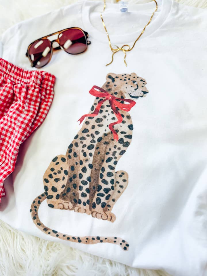 Hart and Hollow - Wholesale Screen Printed T-Shirt - Women's - Leopard Bow Tee