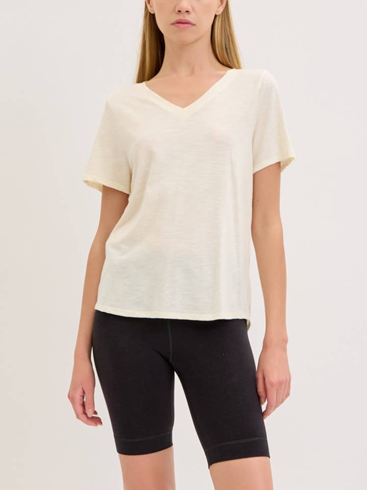 Studio Ko Clothing - Wholesale T-Shirt - Women's - BAMBOO COTTON SLUB V NECK SHORT SLEEVE