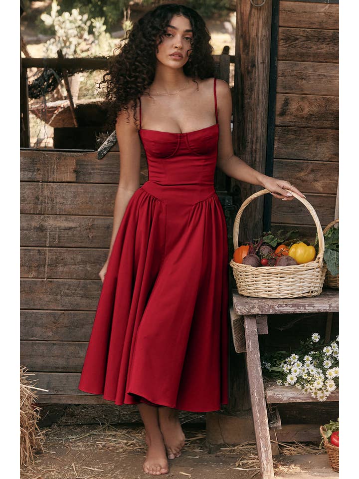 Sweetkama - Wholesale Dress - Women's - String Shoulder Solid & Floral Ladies Dress 255282