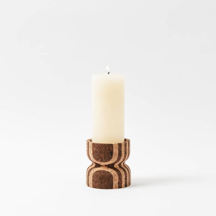 Melanie Abrantes – wholesale Candle holder – Anni Medium Striped Cork Candle Holder