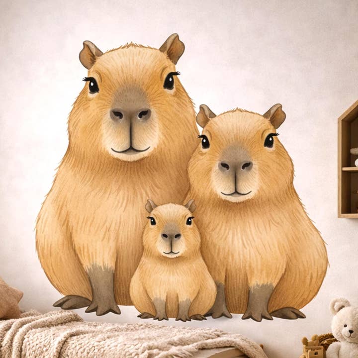 Adesivo da parete Famiglia di capibara | Decorazione per cameretta in acquerello per la vendita all'ingrosso da parte di Decords