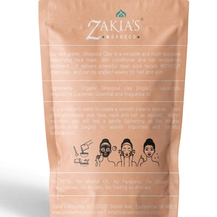 Zakia's Morocco - Wholesale Skincare Face Mask - Organic Moroccan Ghassoul "Rhassoul" Clay Face and Hair Mask - Orange Blossom - 8 oz.