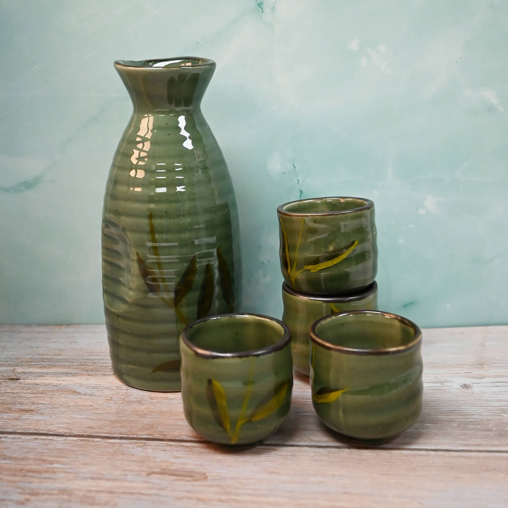 Fuji Merchandise Corporation - Wholesale Drinking Glass/Cup - SAKE SET – GREEN BAMBOO BRUSH DESIGN5