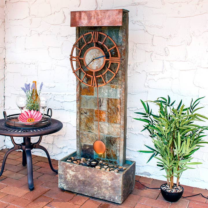 Sunnydaze Decor - Wholesale Outdoor Ornament/Decor - Slate/Copper Clock Waterfall Fountain with Lights - 49 in