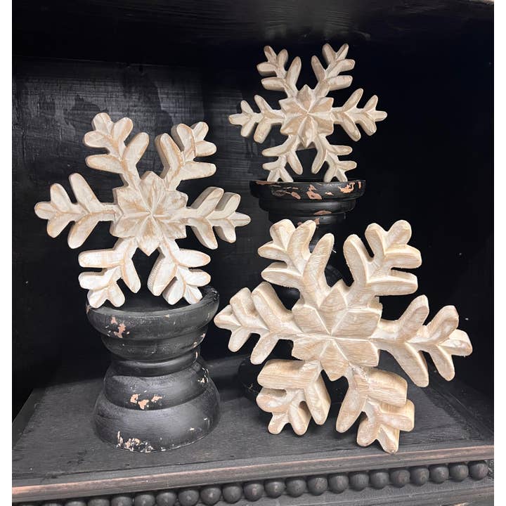 Wholesale Home Decor - Wholesale Christmas Decoration - Whitewashed Wooden Snowflake 6x6in3